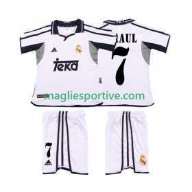 Completo Calcio Real Madrid RAUL 7 2001 Retro Bambino Divisa Prima 2002
